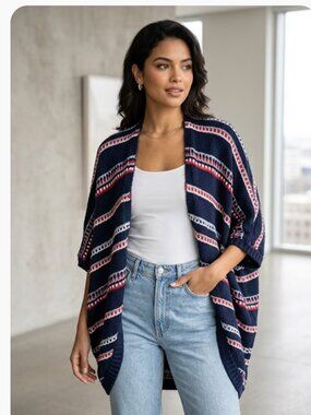 NWT NYDJ Sweater Womens Shawl Cardigan Multicolor L/XL Blue Red